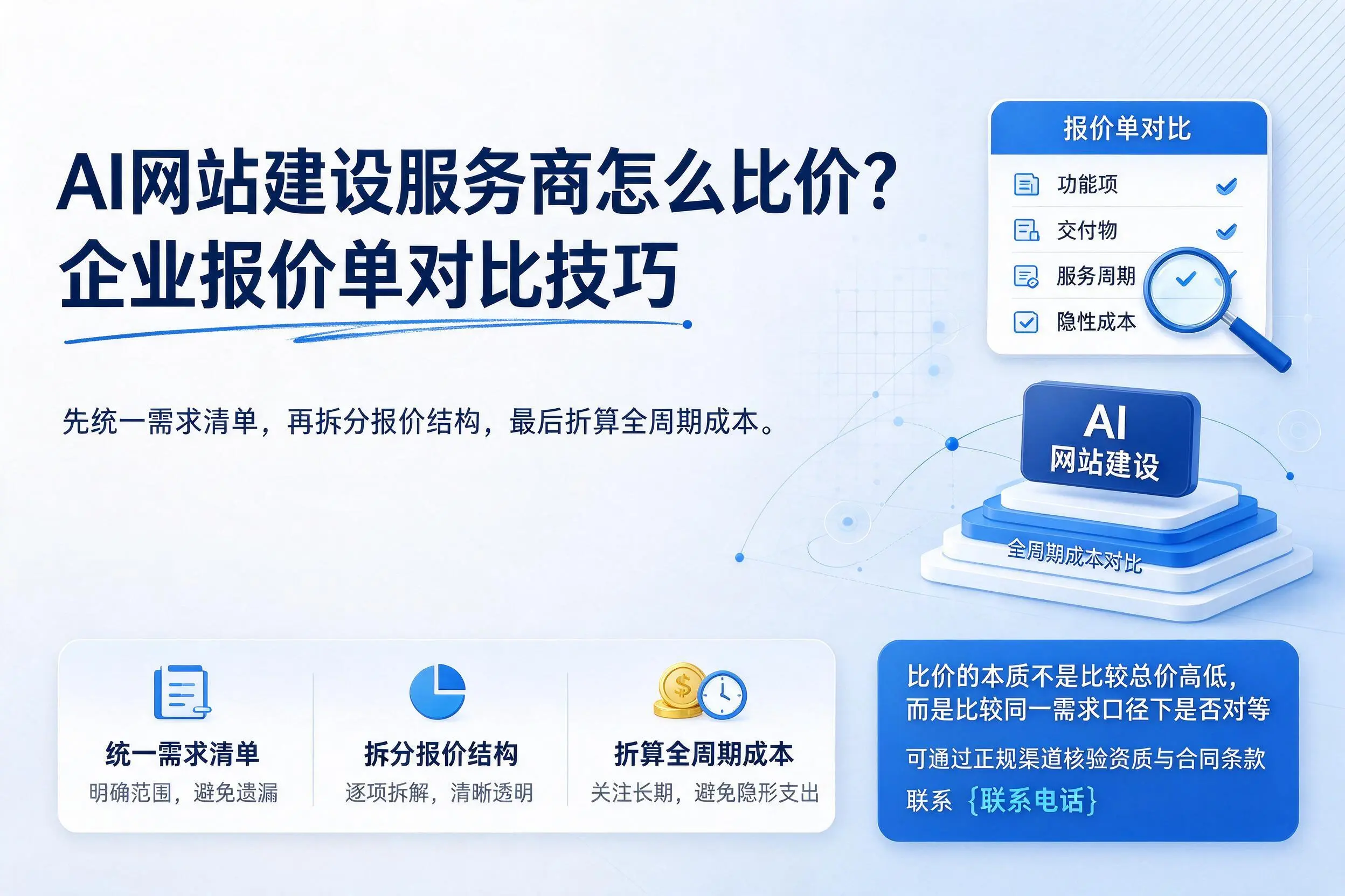 AI网站建设服务商怎么比价？邯郸企业报价单对比技巧