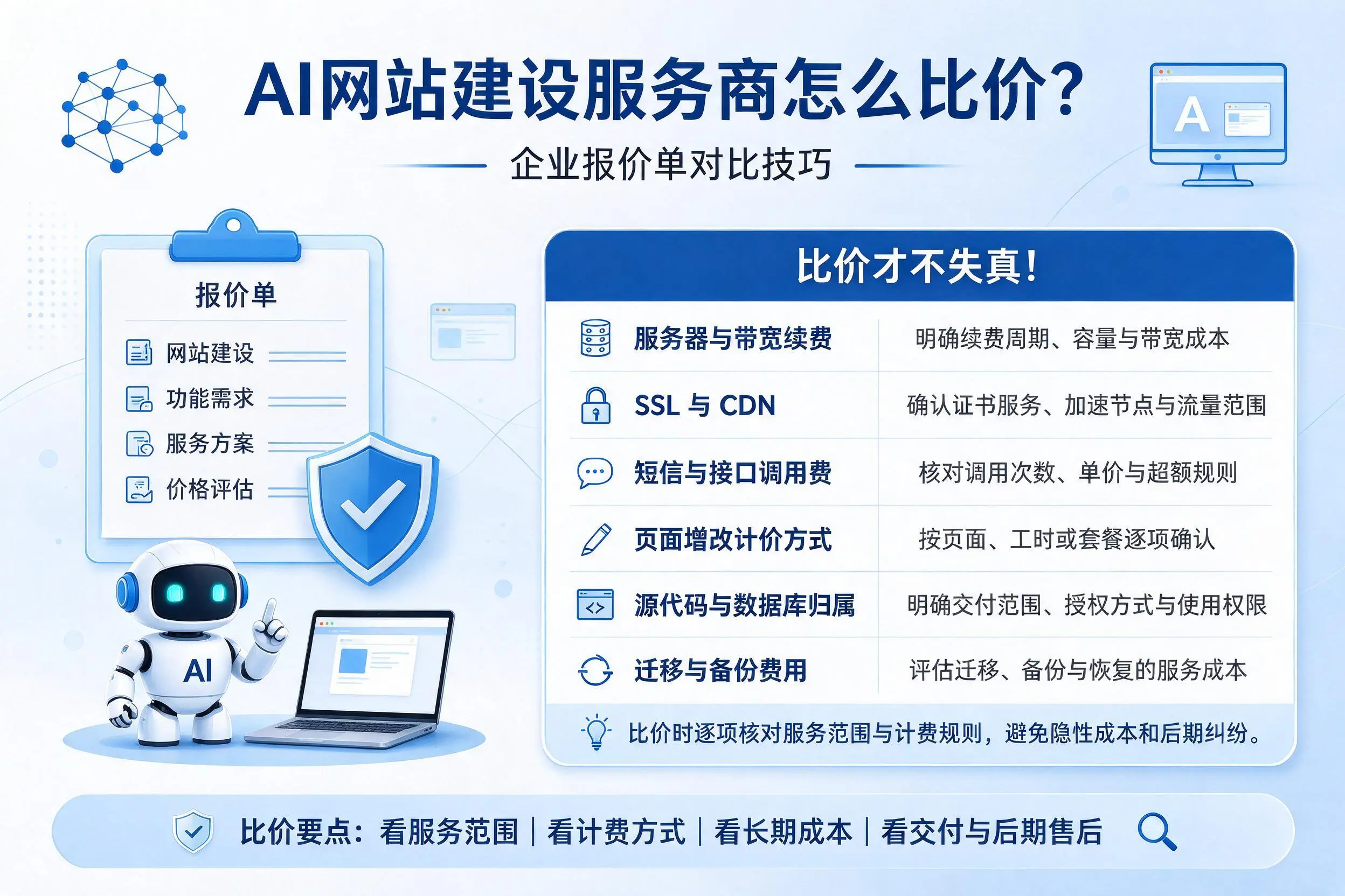 AI网站建设服务商怎么比价？邯郸企业报价单对比技巧