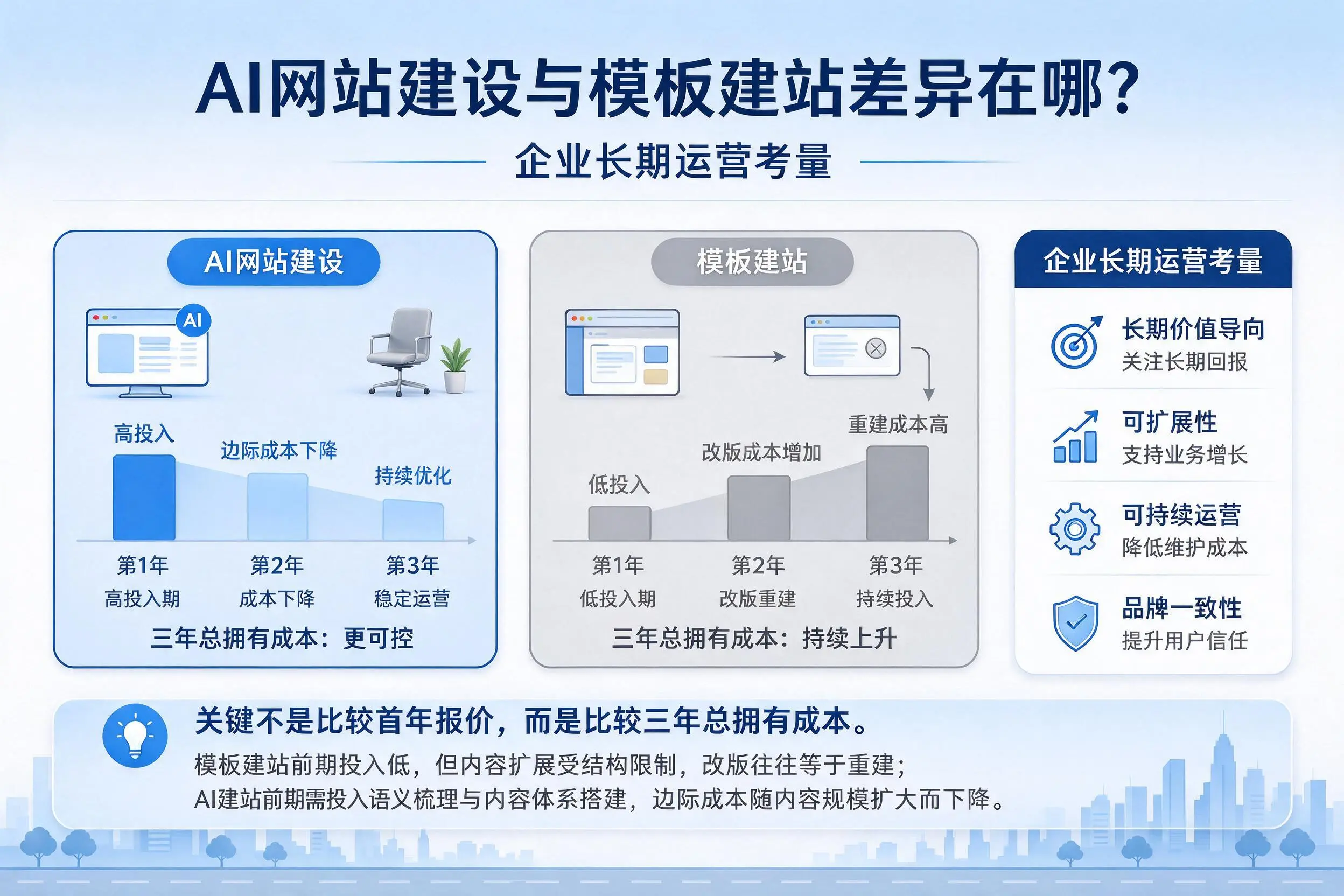 AI网站建设与模板建站差异在哪?邯郸企业长期运营考量
